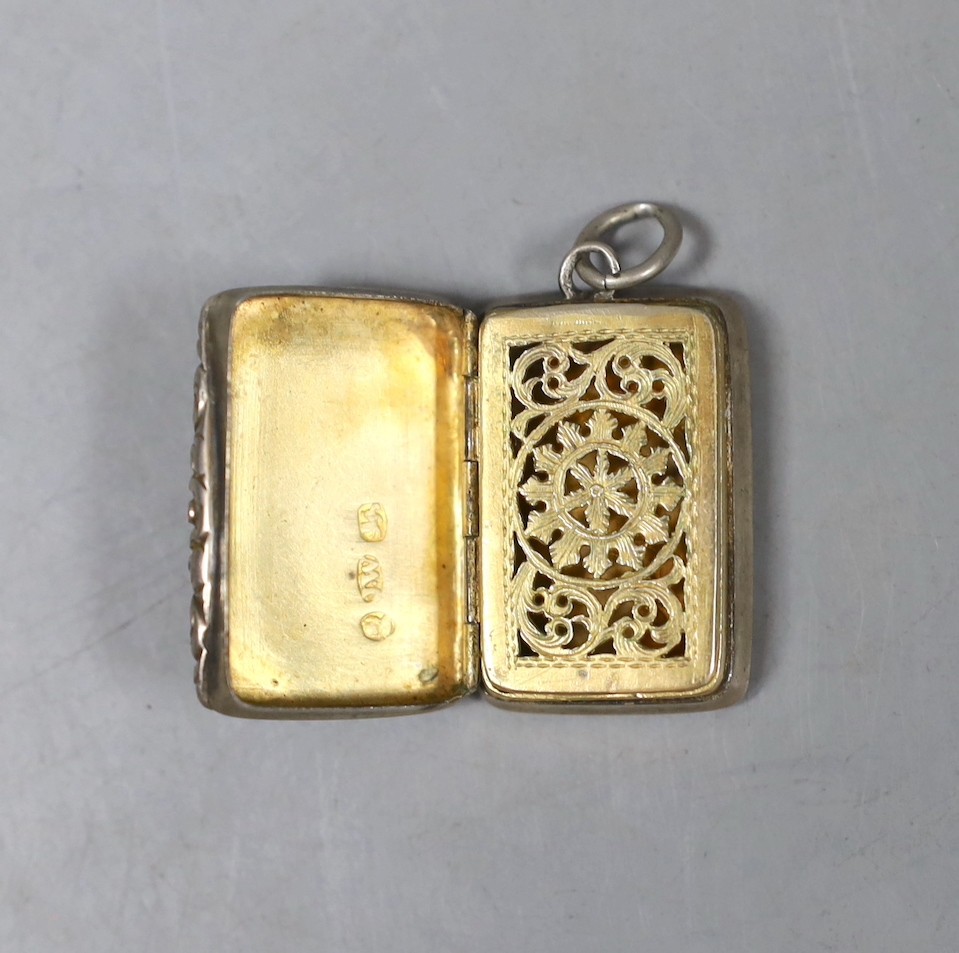 A George IV silver rectangular vinaigrette, Joseph Wilmore, Birmingham, 1823, 30mm.